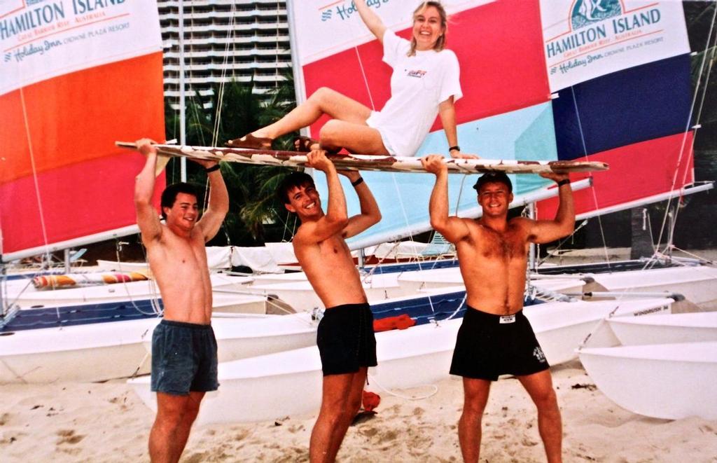 Paul Larsen (centre) enjoys his job at Hamilton Island in the late 1990's - Audi Hamilton Island Race Week © Paul Larsen